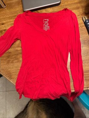 Nollie Bright Red V-Neck Long Sleeve Tee
